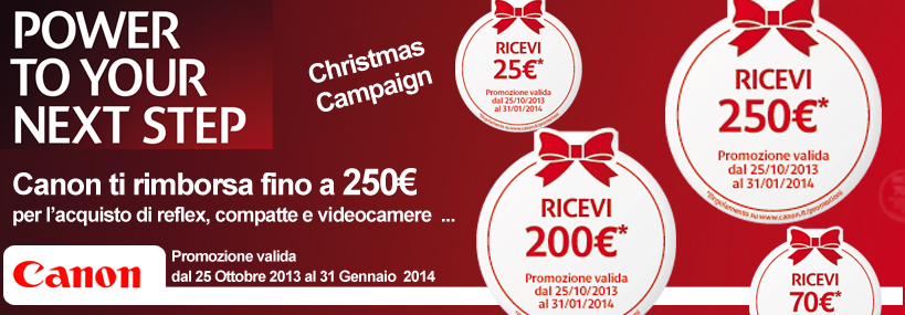 Speciale Canon Christmas Campaign 2013: Canon ti rimborsa fino a 250