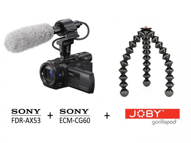 Sony FDR- AX53 Creator Kit con microfono Shotgun Sony ECM-CG60 e treppiede Joby Gorillapod